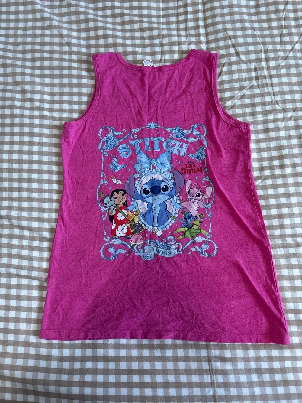 Justice Bright Pink Tank Top with Blue Cartoon Patch